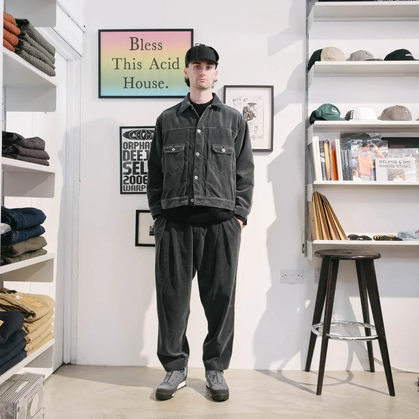 is-ness Corduroy Tuck Trousers - Charcoal - Image 3